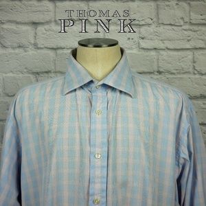 Thomas Pink Button Front Dress Shirt Sz 17.5
